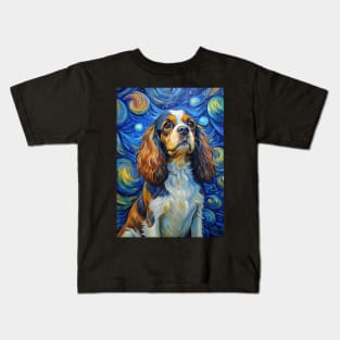 Cavalier King Charles Spaniel Dog Breed Painting in a Van Gogh Starry Night Art Style Kids T-Shirt